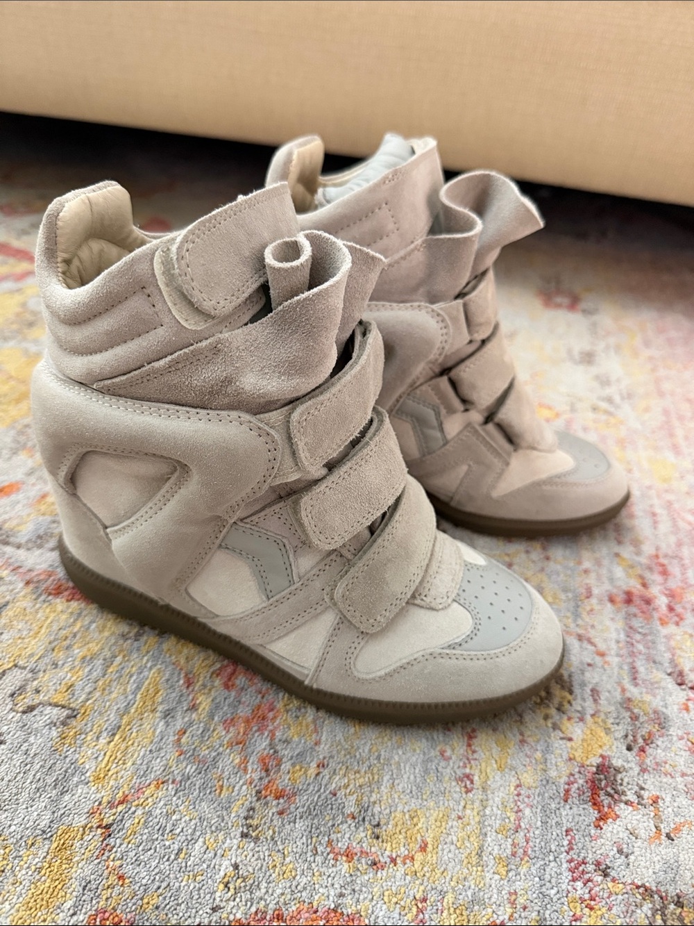 Isabel Marant Beige Bekett Suede Hidden Wedge Sneaker Wedges